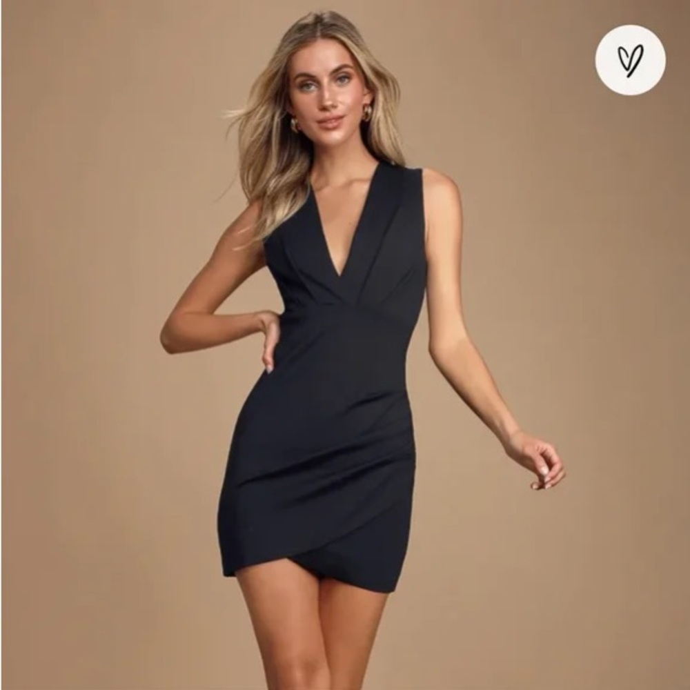 Lulus Cocktail Hour Black Sleeveless Tulip V-Neck Mini Dress LBD
